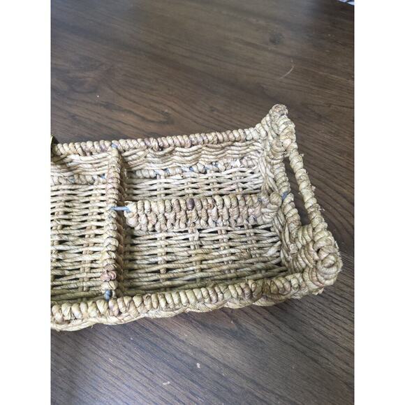 Handwoven Rectangular Wicker Basket with Handles – 14" x 8" – 3 Compartments - Picture 16 of 16
